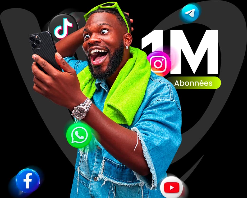 A creator holding a phone, surrounded by social network icons